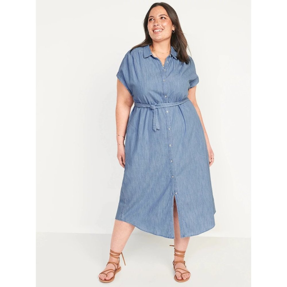Old Navy short sleeve button up chambray denim dress plus size XXL petite